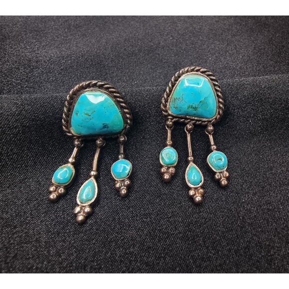 925 Sterling Silver Turquoise Drop Earrings - Picture 3 of 8